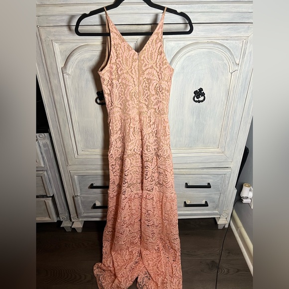 Dress The Population Melina Lace Maxi Gown Rose Petal Plunge Cocktail Formal - Picture 11 of 12